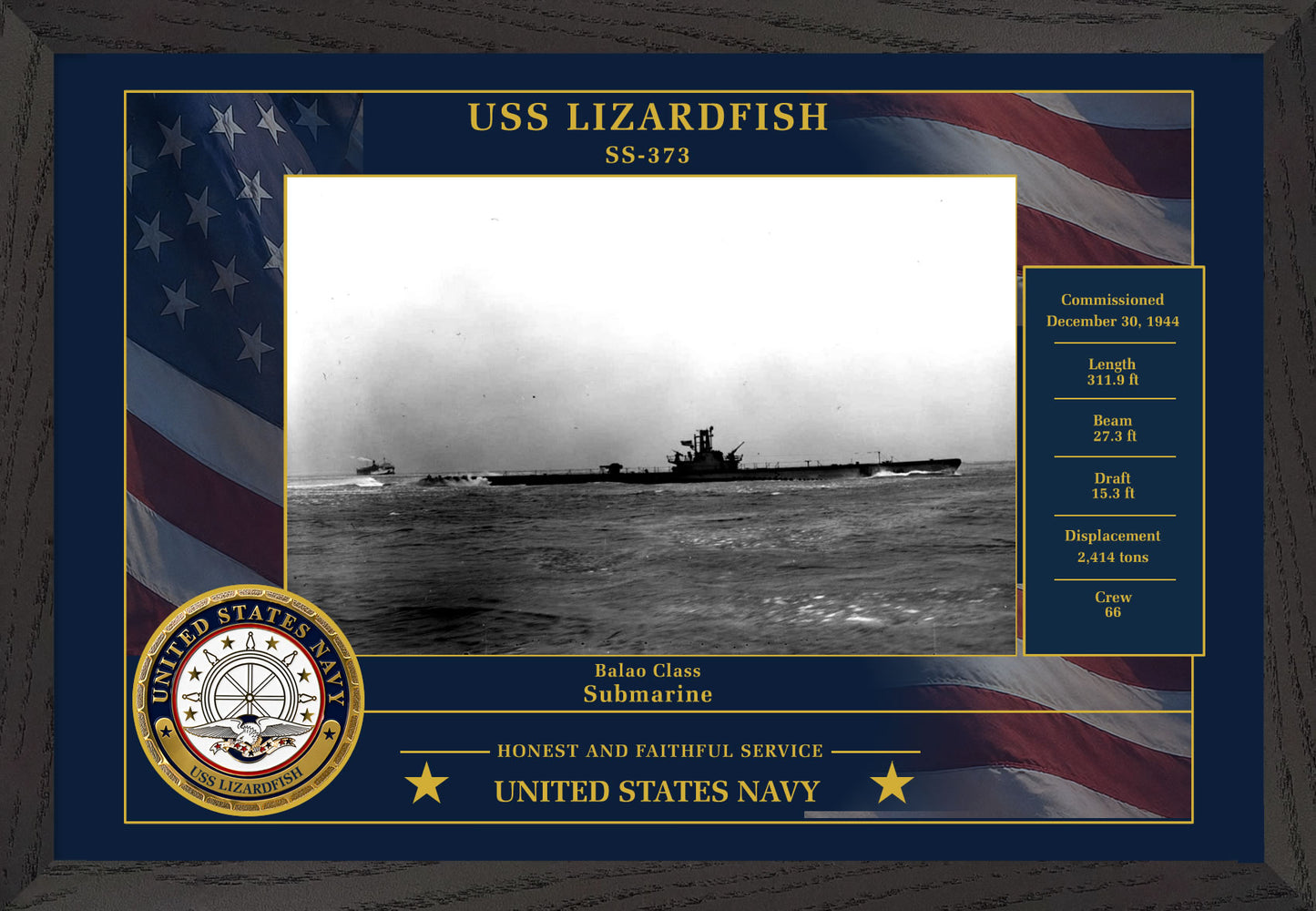 USS Lizardfish SS-373 Framed Patriotic Photo