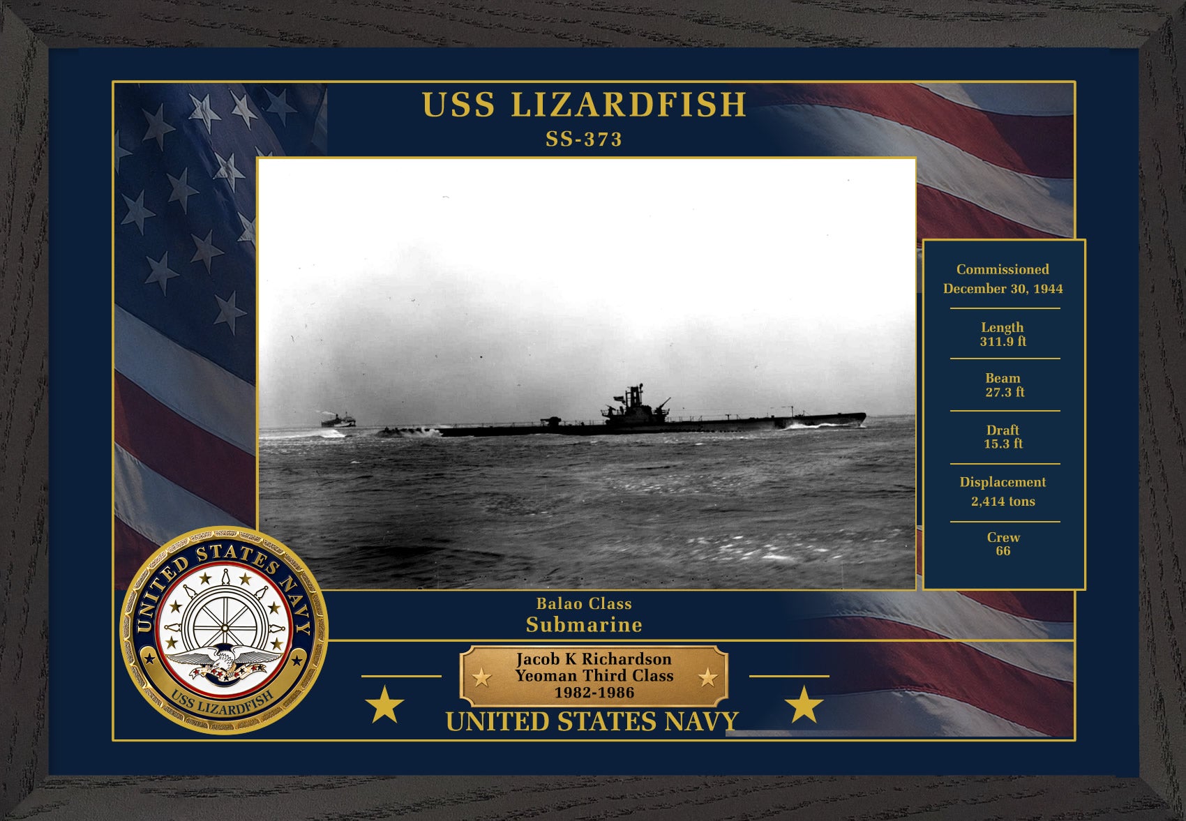 USS Lizardfish SS-373 Framed Patriotic Photo