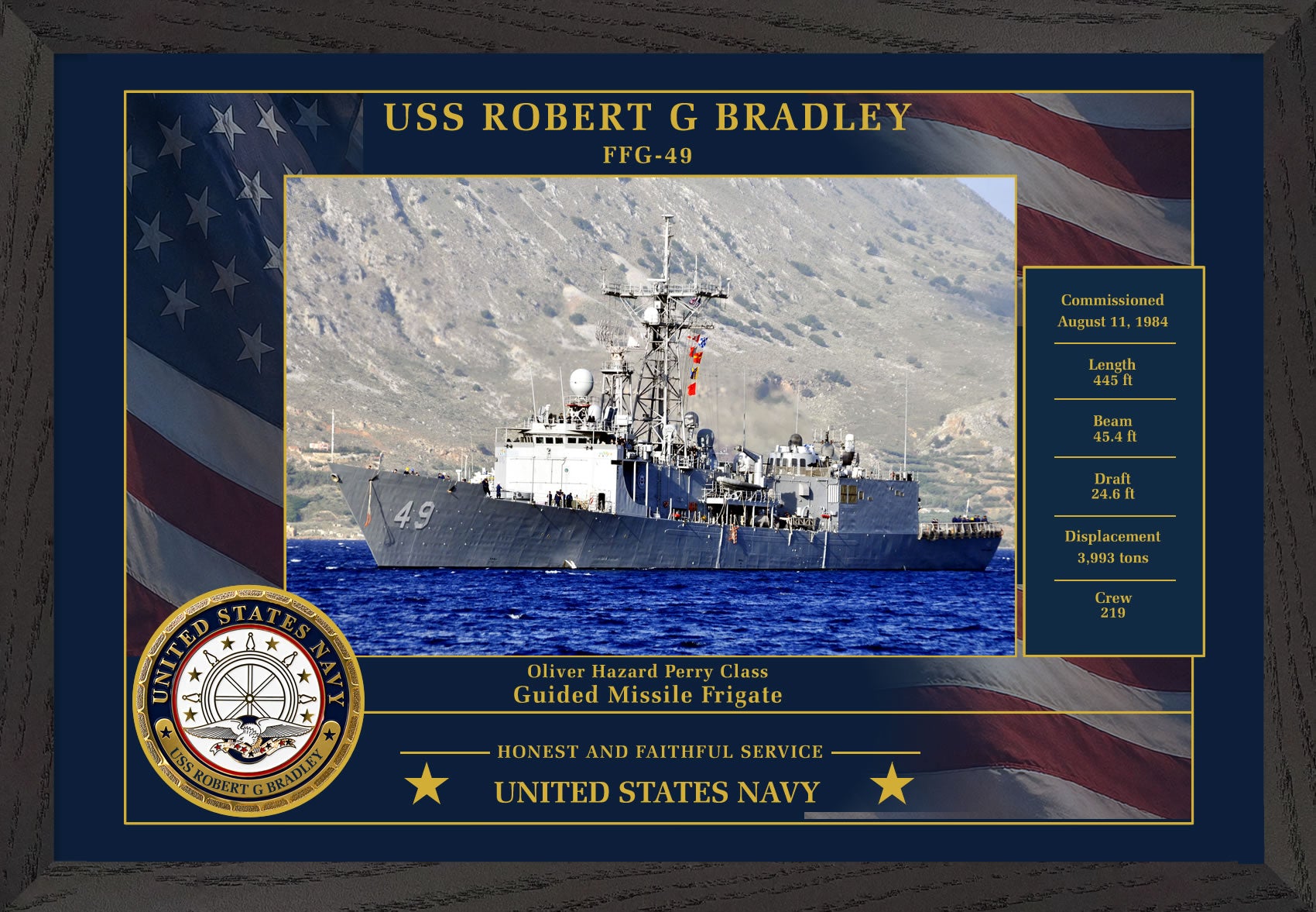 USS Robert G Bradley FFG-49 Framed Patriotic Photo
