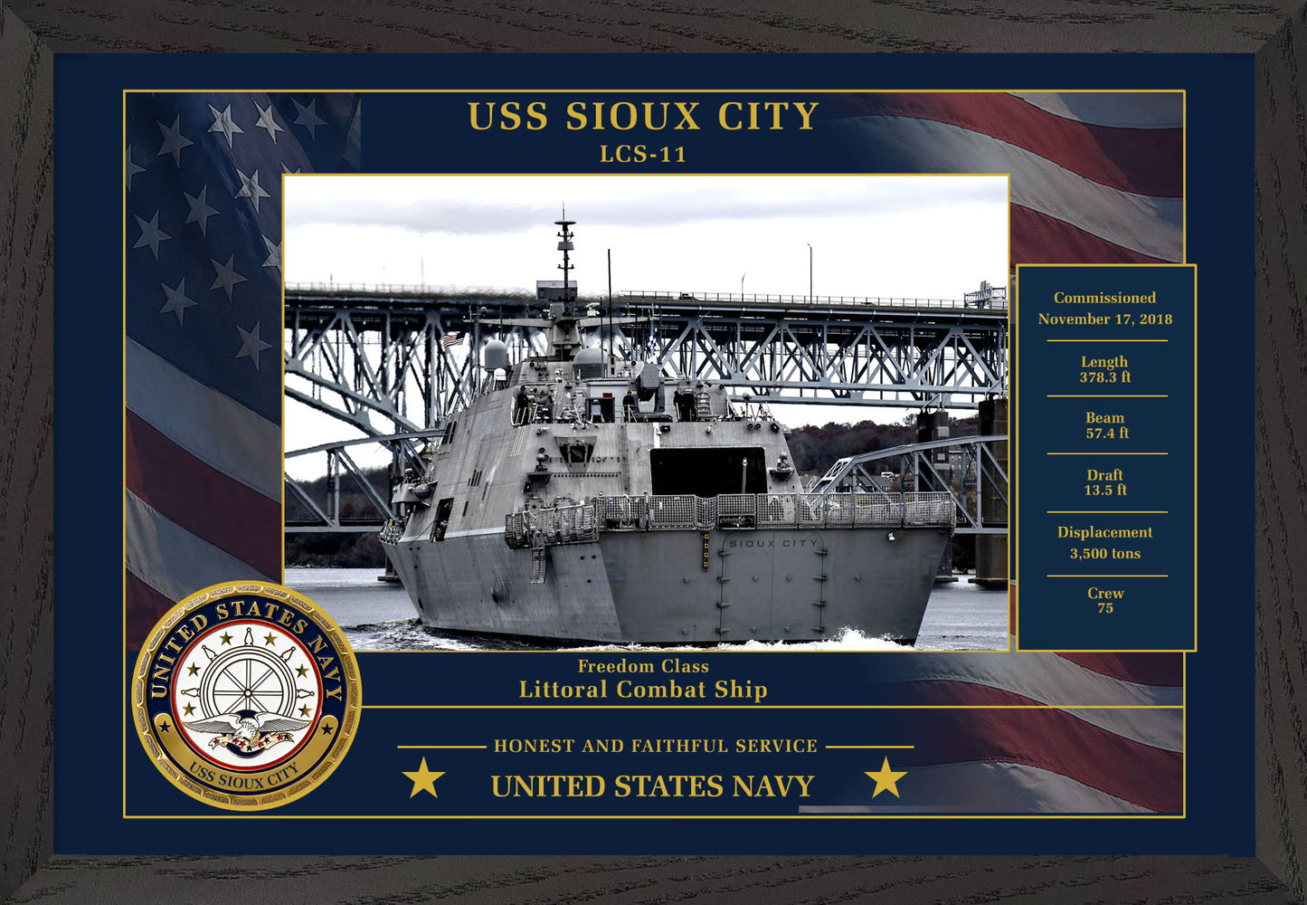 USS Sioux City LCS-11 Framed Patriotic Photo