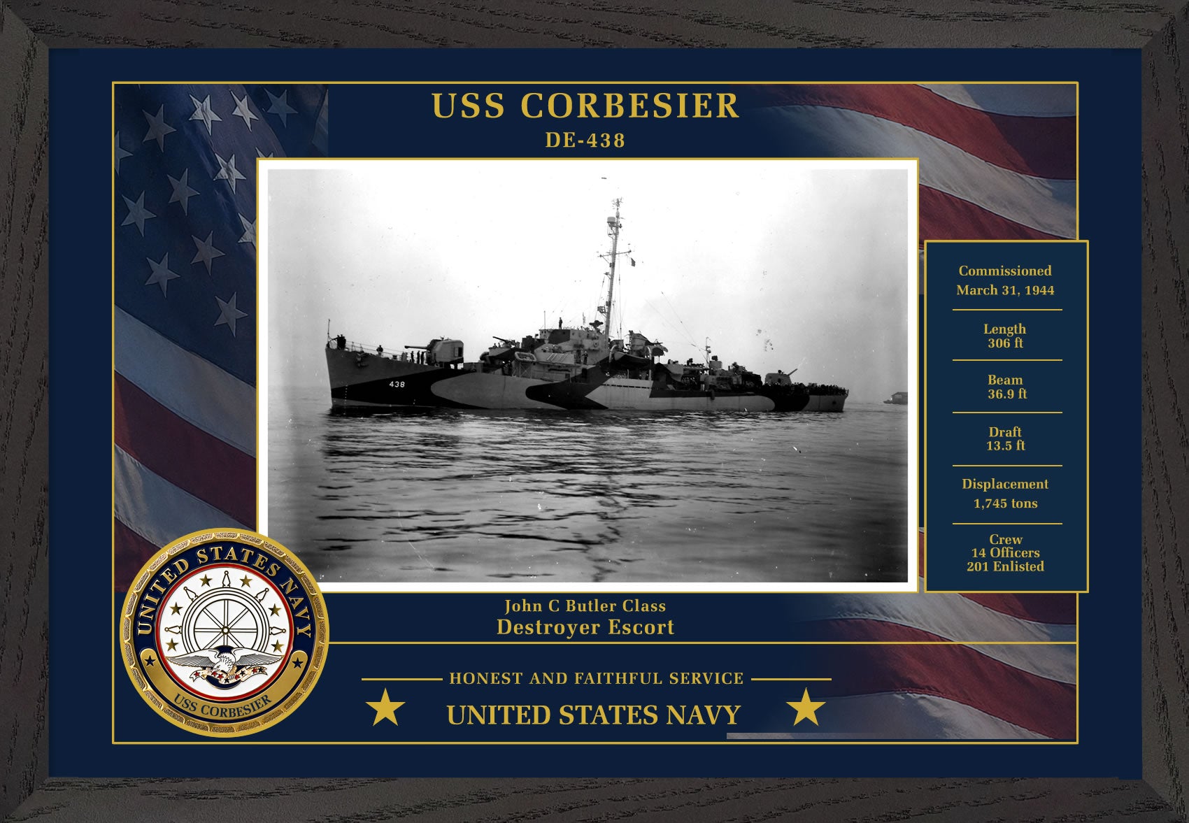 USS Corbesier DE-438 Framed Patriotic Photo