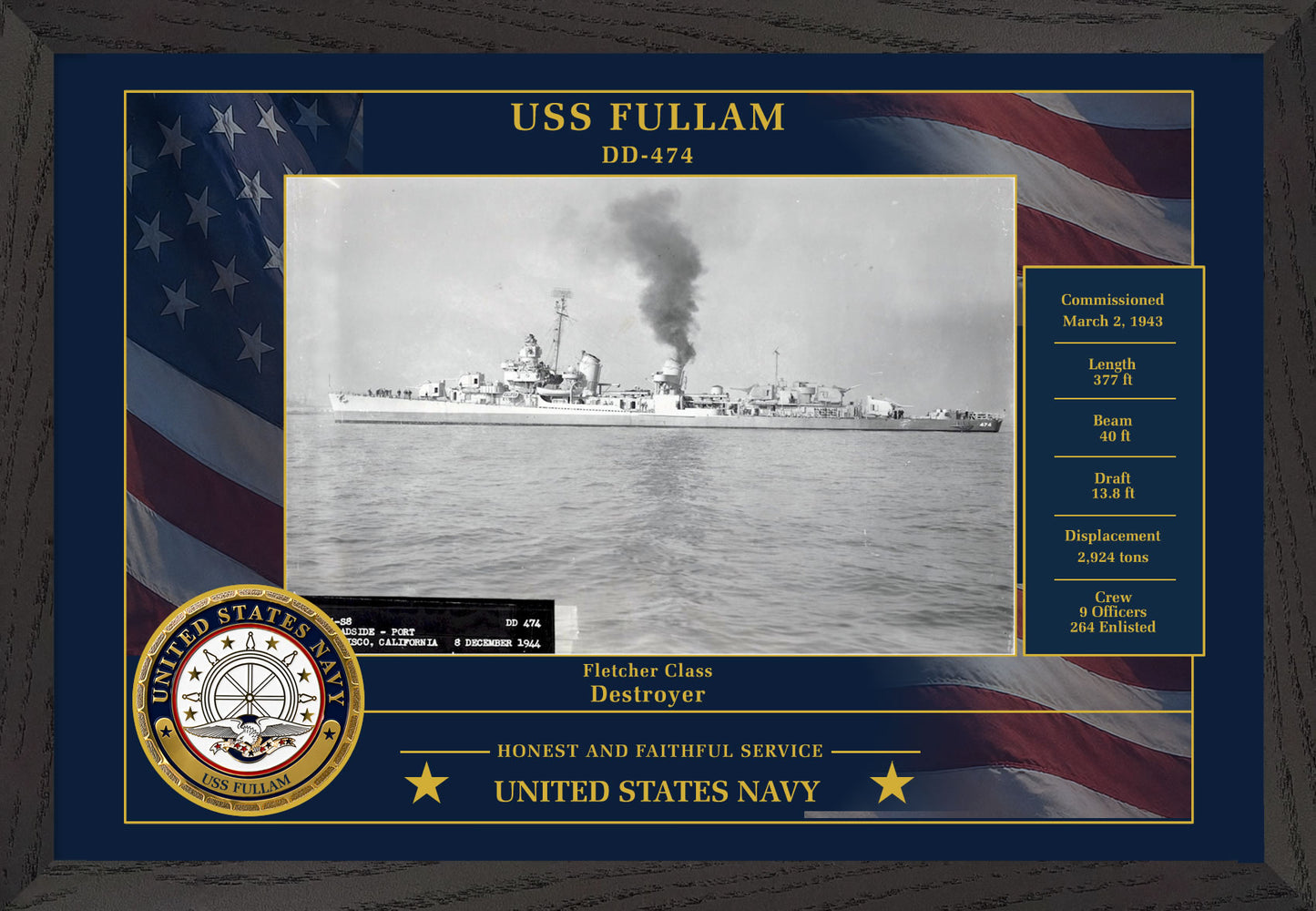 USS Fullam DD-474 Framed Patriotic Photo