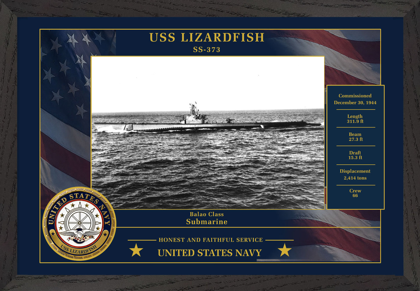 USS Lizardfish SS-373 Framed Patriotic Photo
