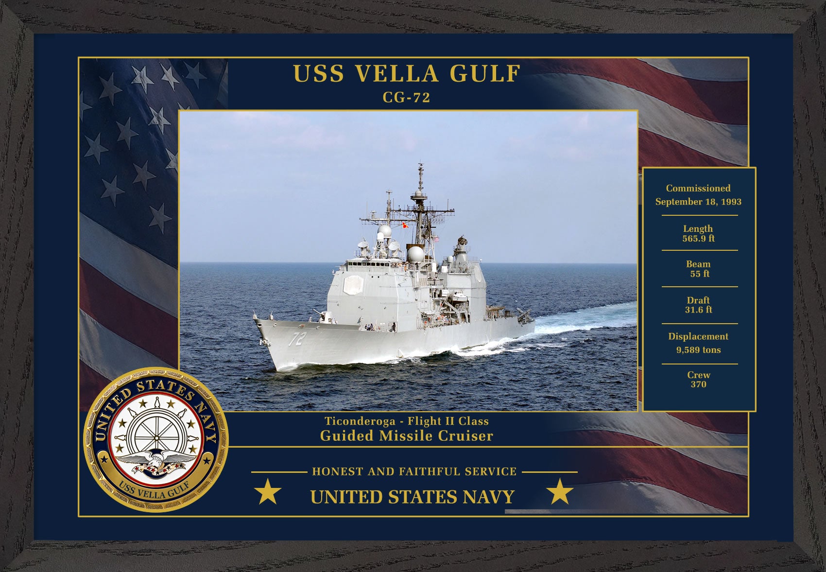 USS Vella Gulf CG-72 Framed Patriotic Photo