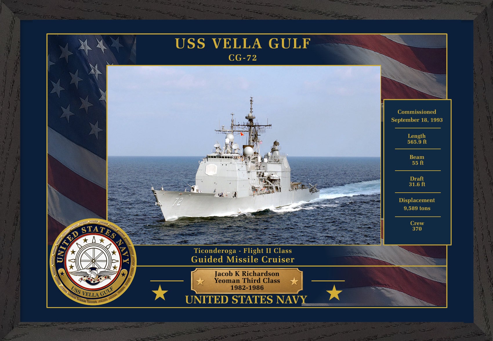 USS Vella Gulf CG-72 Framed Patriotic Photo