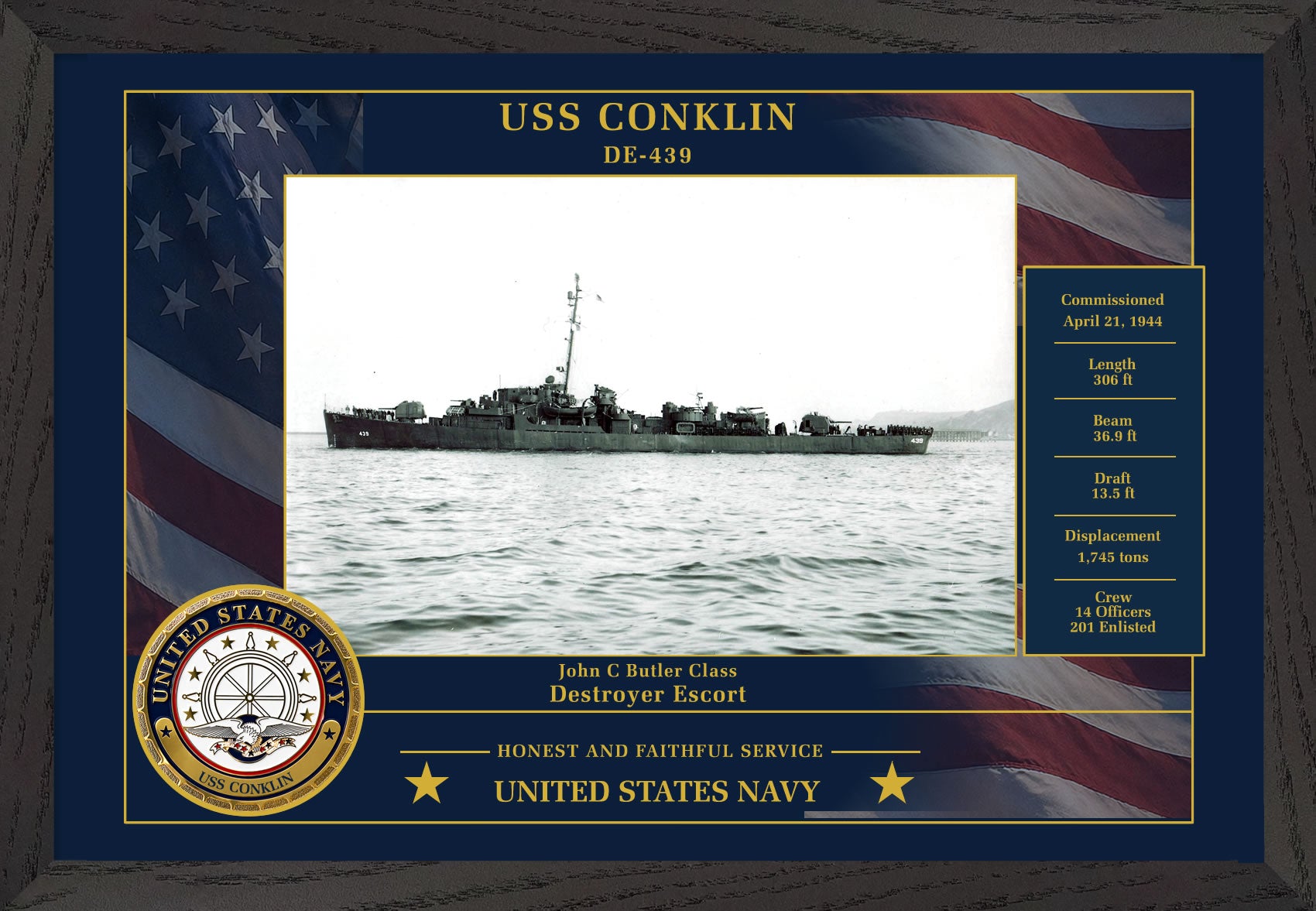 USS Conklin DE-439 Framed Patriotic Photo