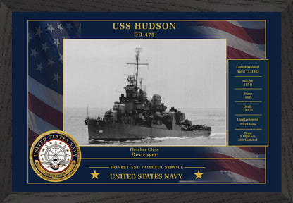 USS Hudson DD-475 Framed Patriotic Photo