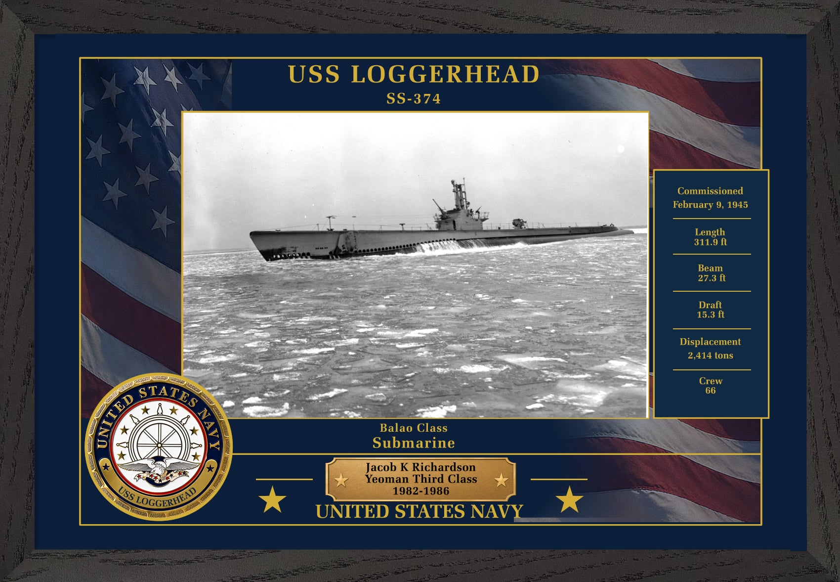 USS Loggerhead SS-374 Framed Patriotic Photo