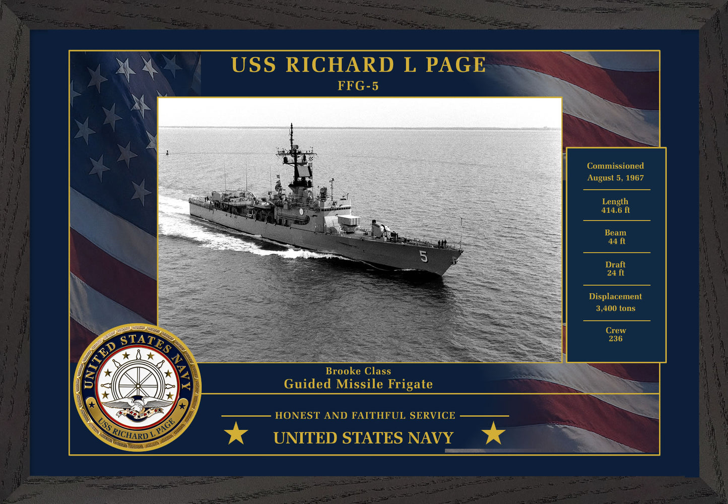 USS Richard L Page FFG-5 Framed Patriotic Photo