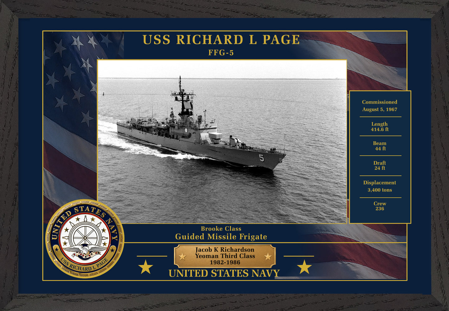 USS Richard L Page FFG-5 Framed Patriotic Photo