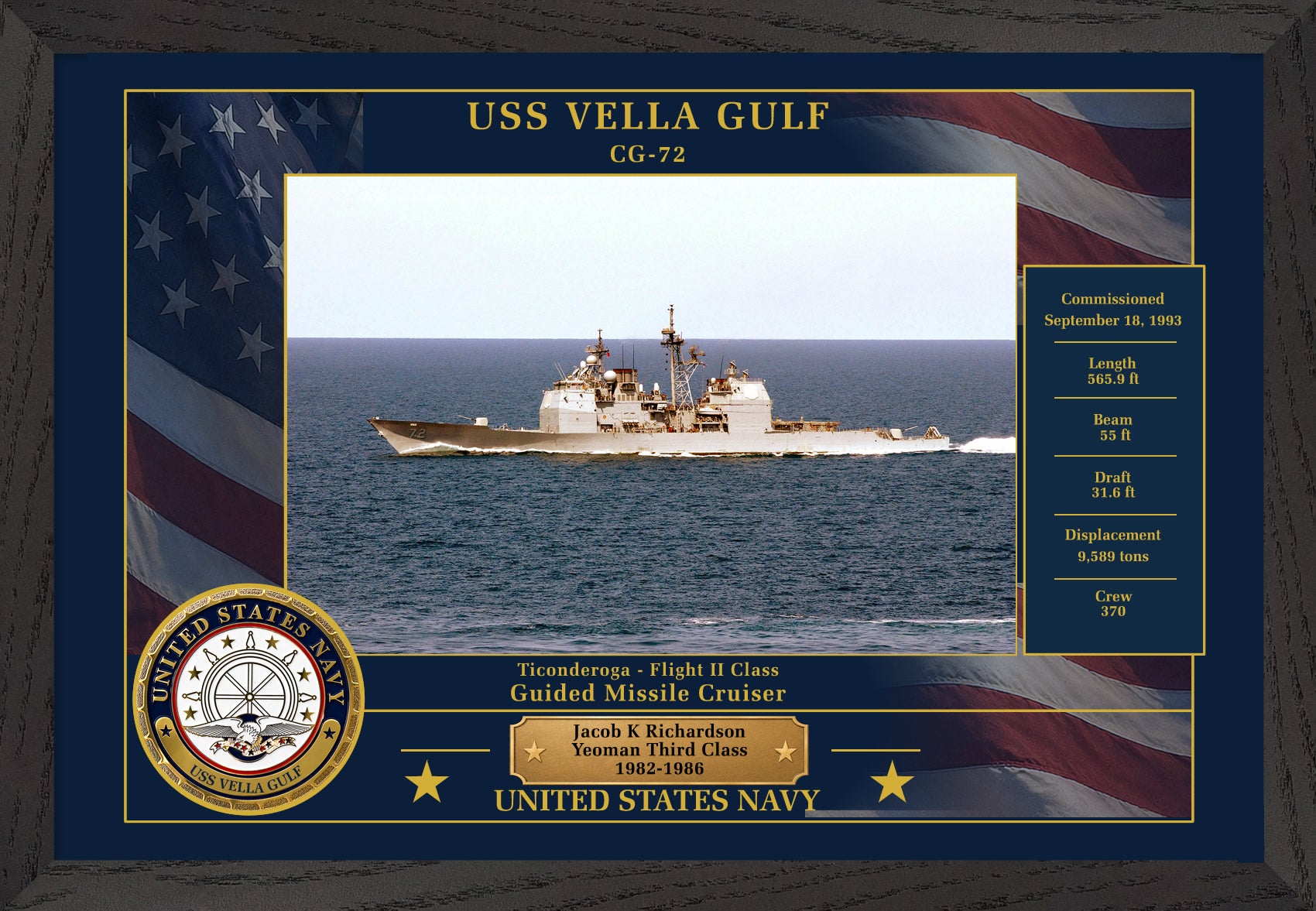 USS Vella Gulf CG-72 Framed Patriotic Photo