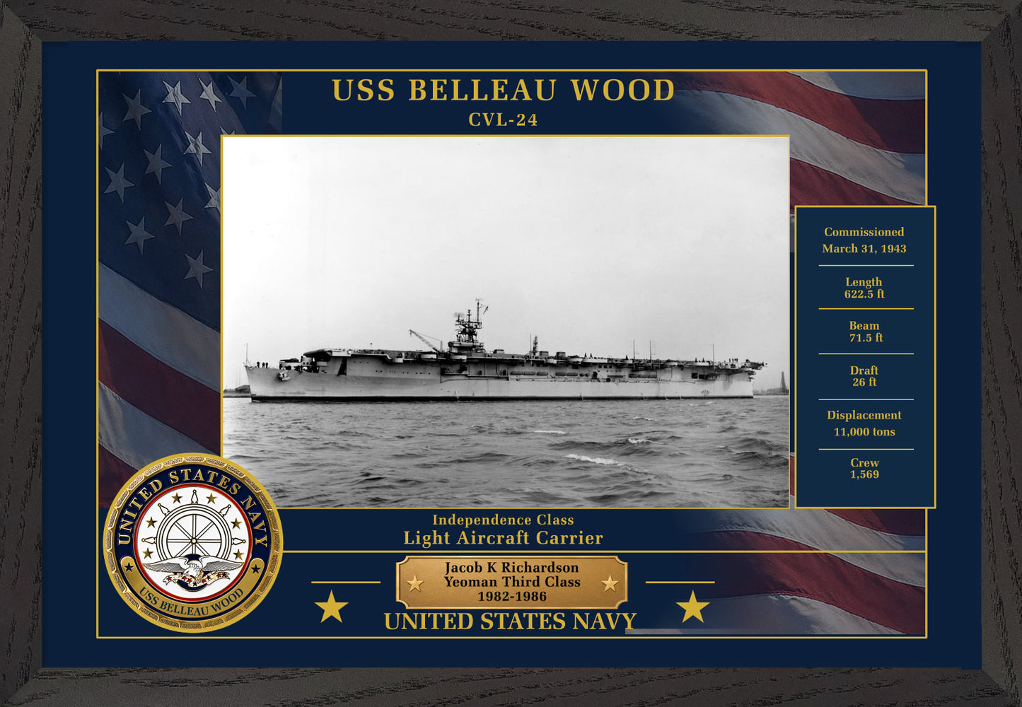 USS Belleau Wood CVL-24 Framed Patriotic Photo