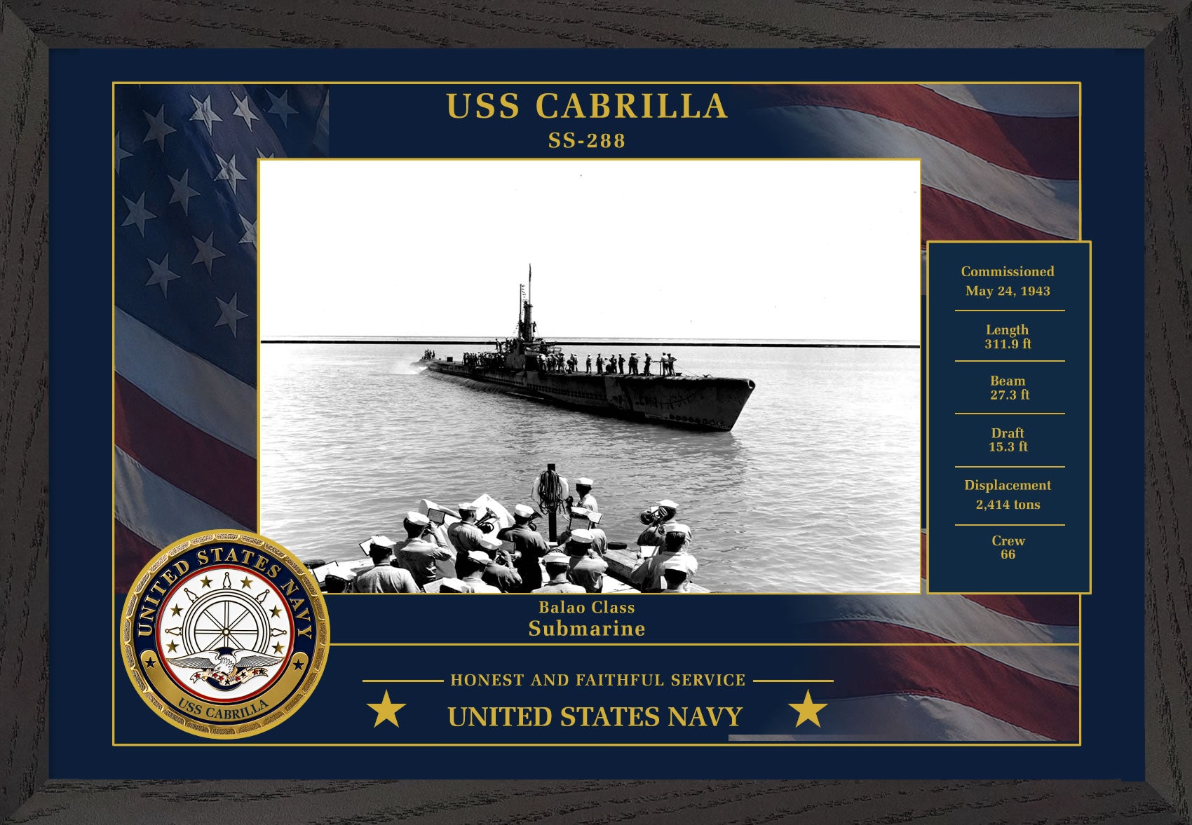 USS Cabrilla SS-288 Framed Patriotic Photo