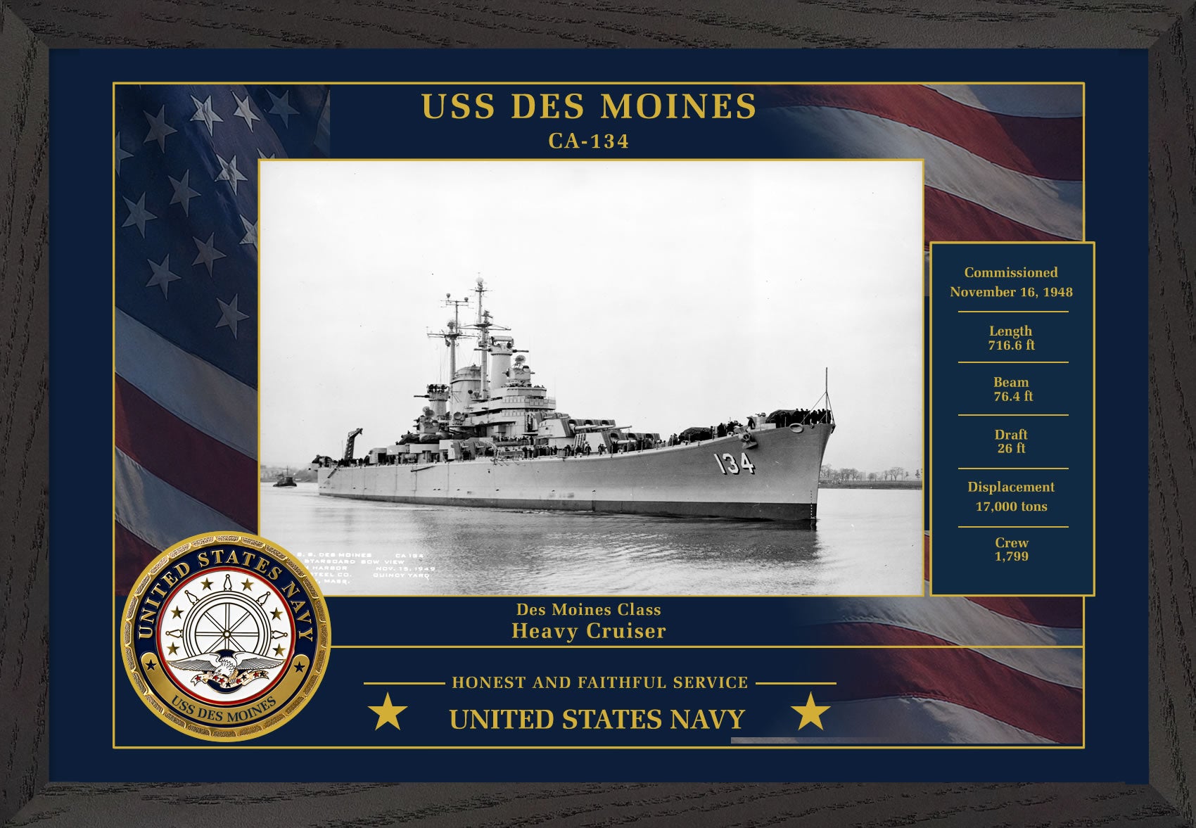 USS Des Moines CA-134 Framed Patriotic Photo