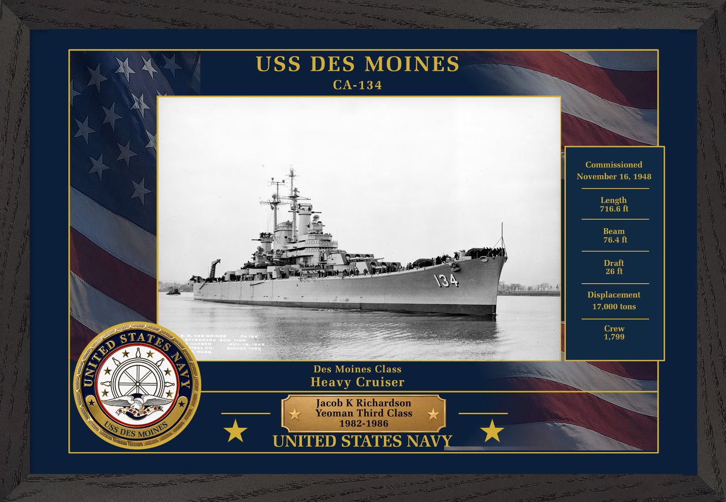 USS Des Moines CA-134 Framed Patriotic Photo