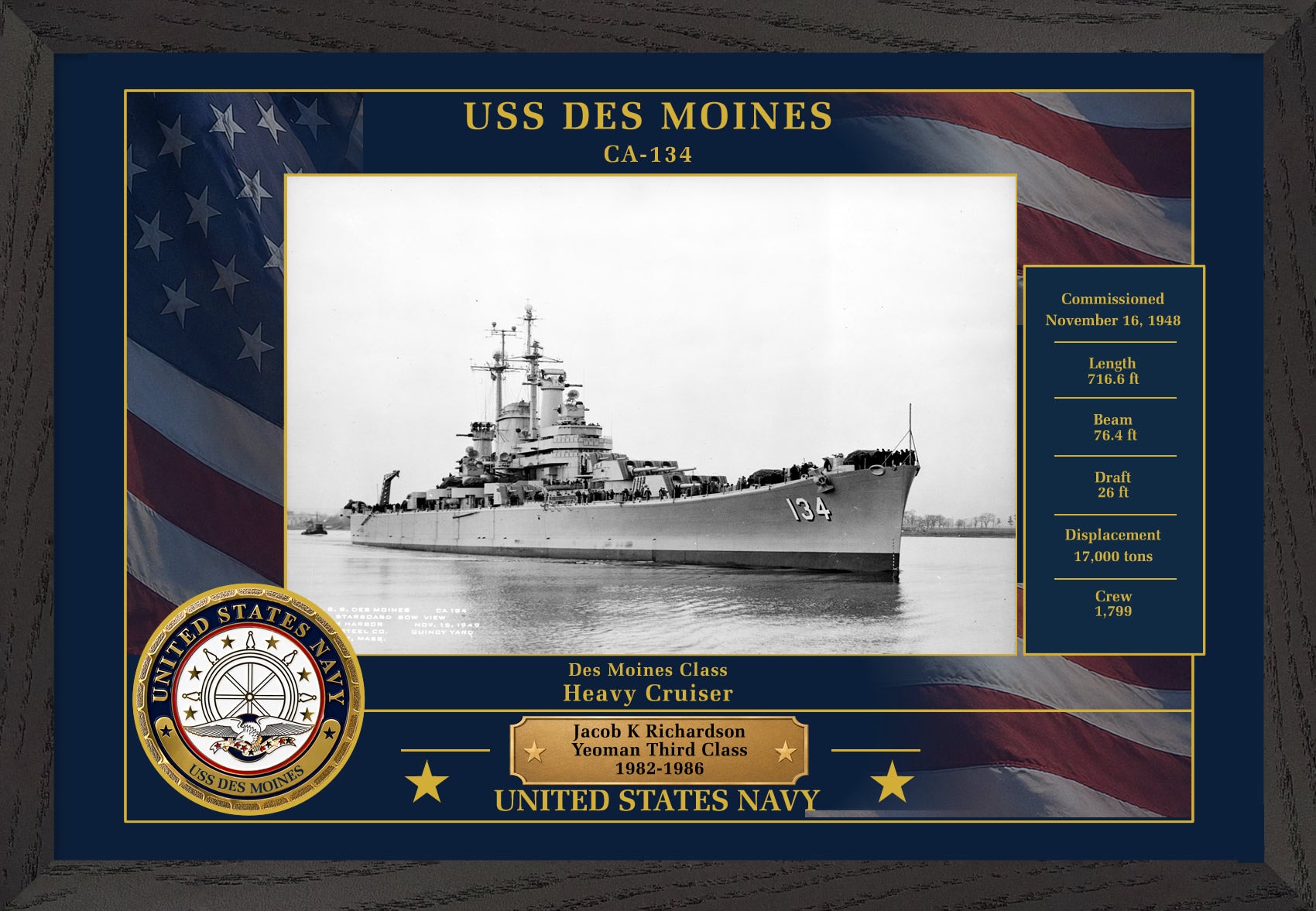 USS Des Moines CA-134 Framed Patriotic Photo