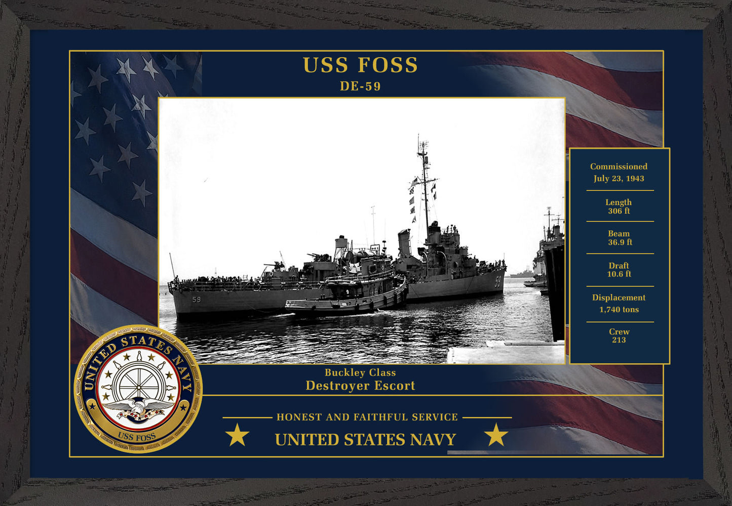 USS Foss DE-59 Framed Patriotic Photo