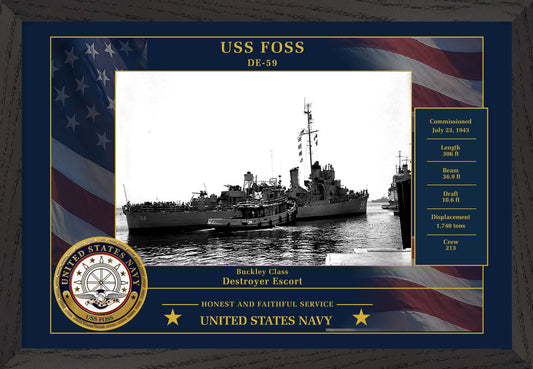 USS Foss DE-59 Framed Patriotic Photo