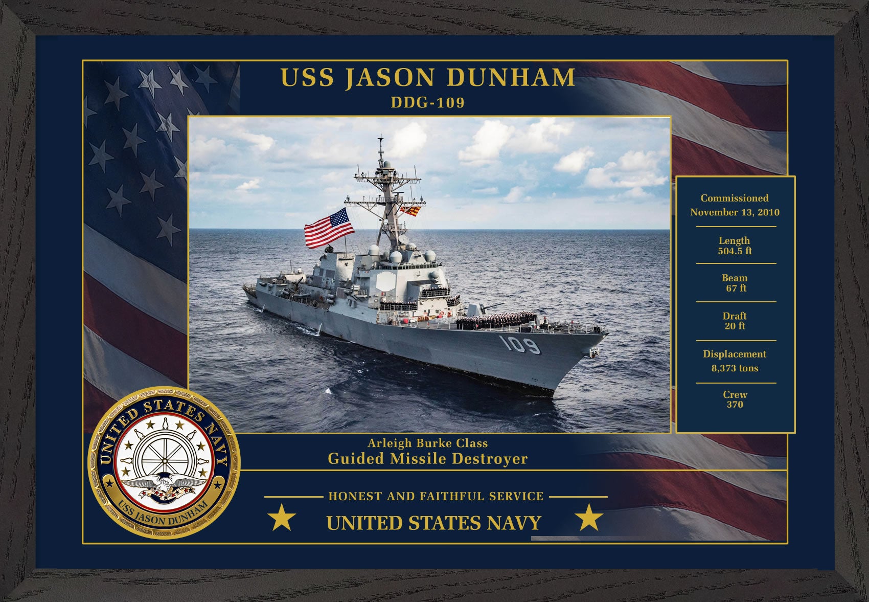 USS Jason Dunham DDG-109 Framed Patriotic Photo