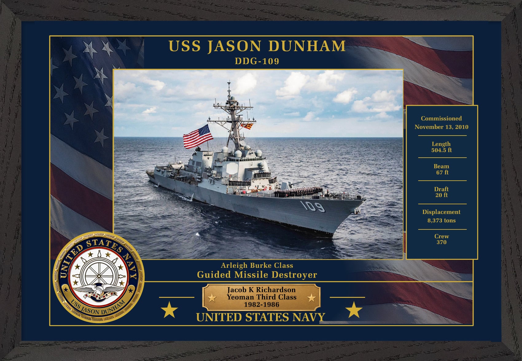 USS Jason Dunham DDG-109 Framed Patriotic Photo