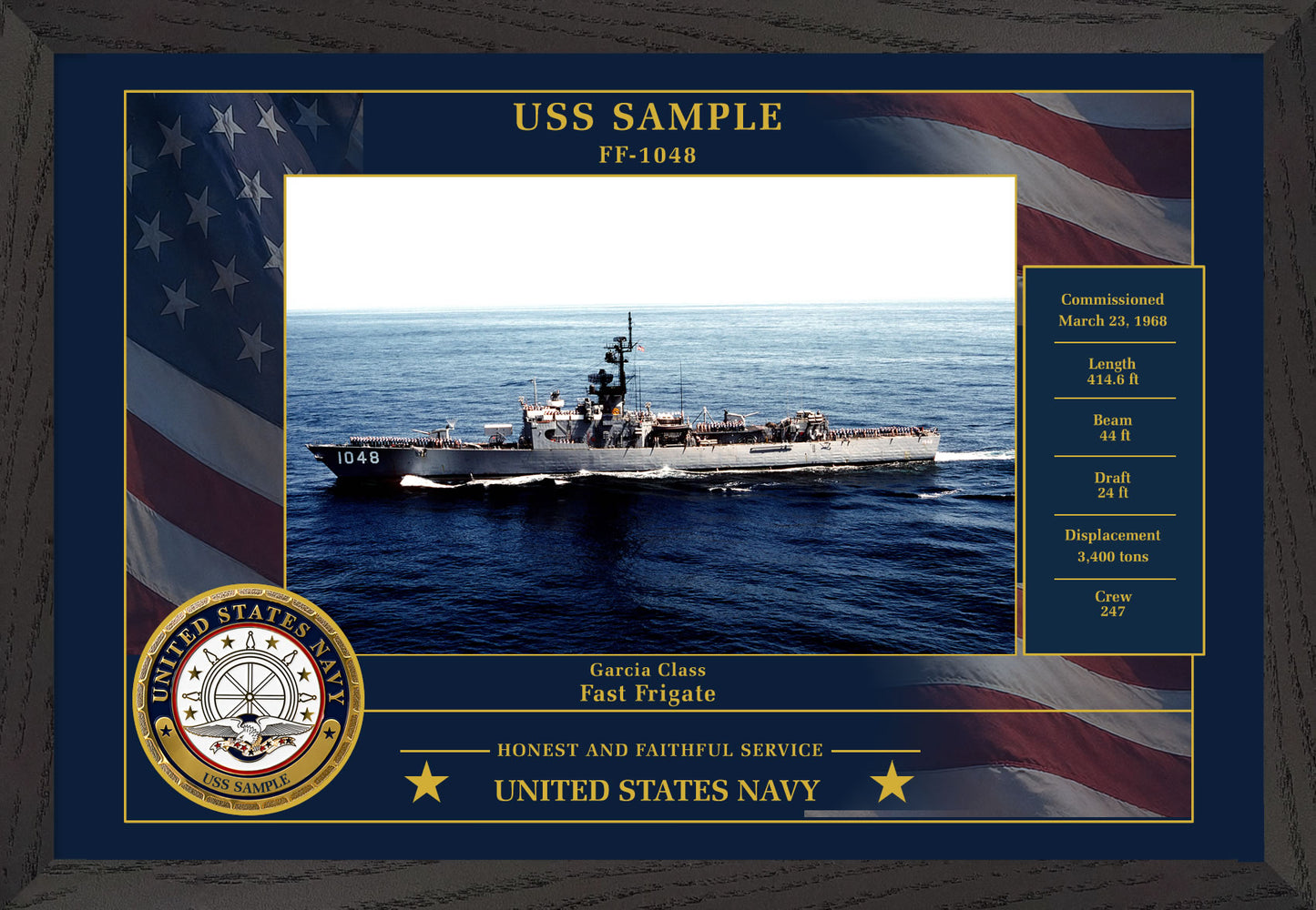 USS Sample FF-1048 Framed Patriotic Photo