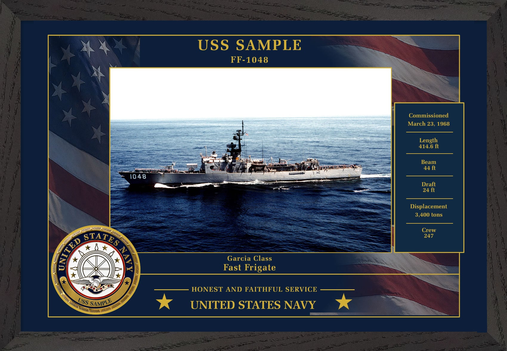 USS Sample FF-1048 Framed Patriotic Photo