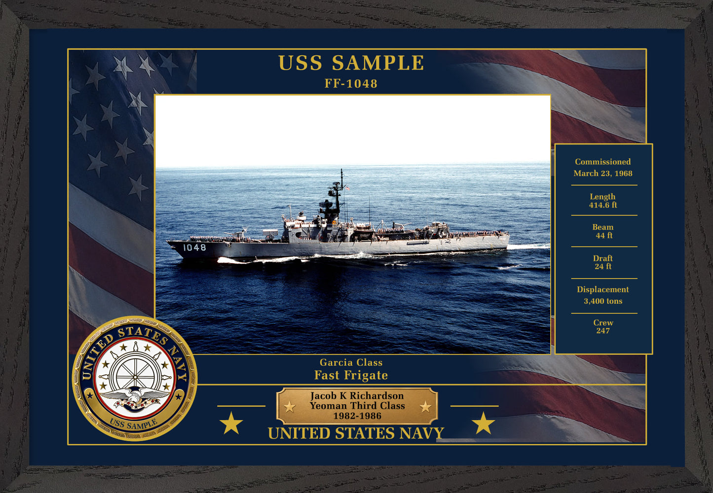 USS Sample FF-1048 Framed Patriotic Photo