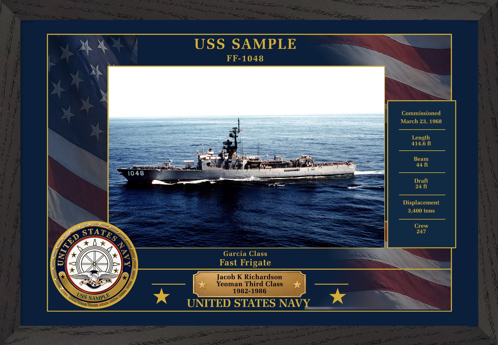 USS Sample FF-1048 Framed Patriotic Photo