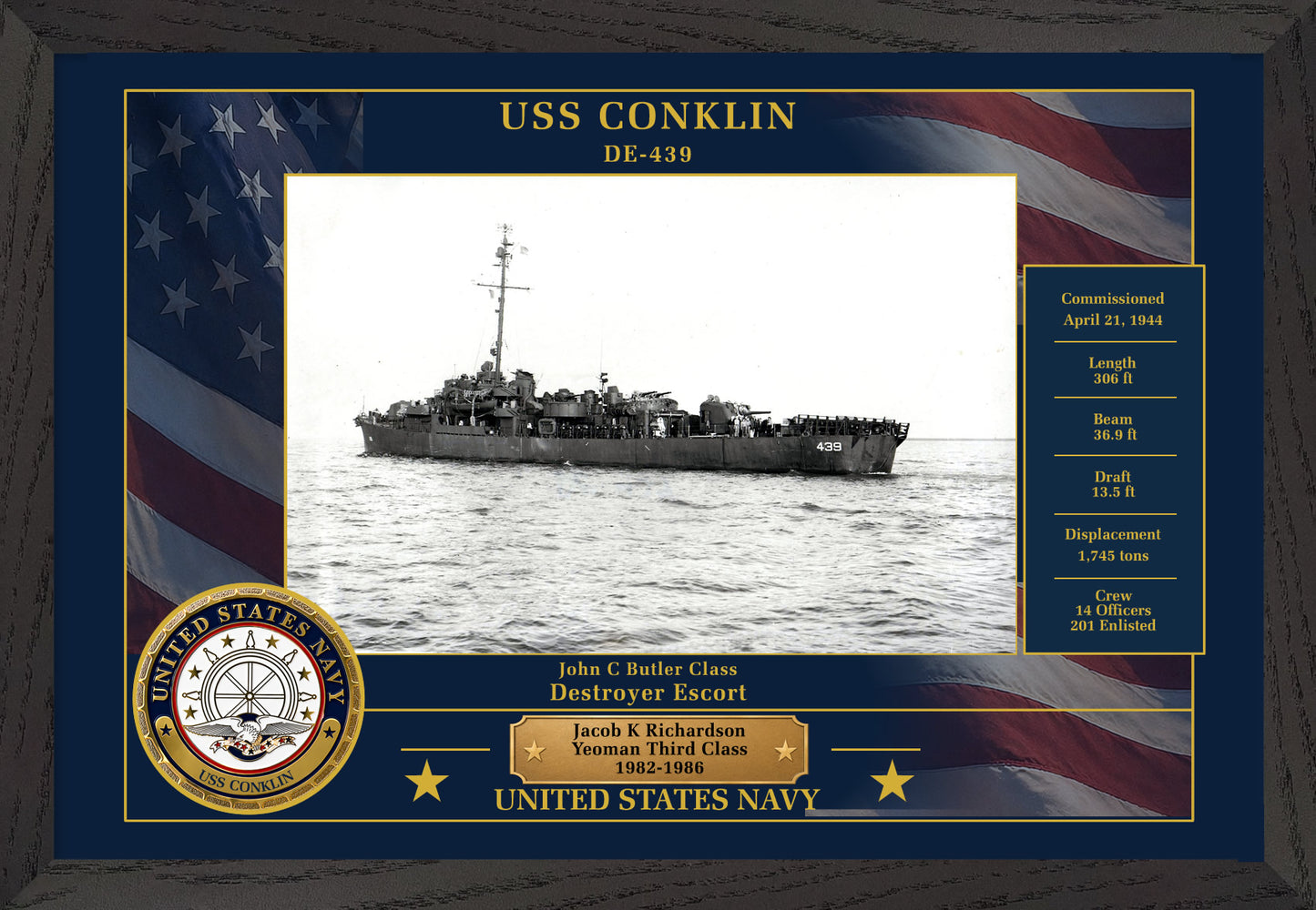 USS Conklin DE-439 Framed Patriotic Photo