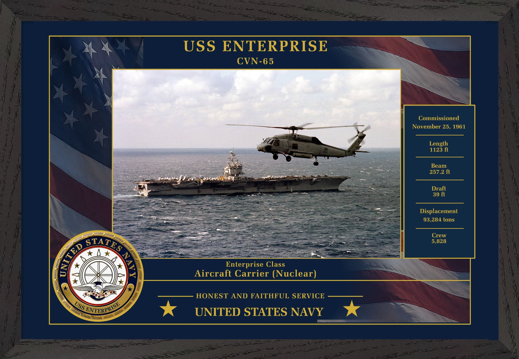 USS Enterprise CVN-65 Framed Patriotic Photo