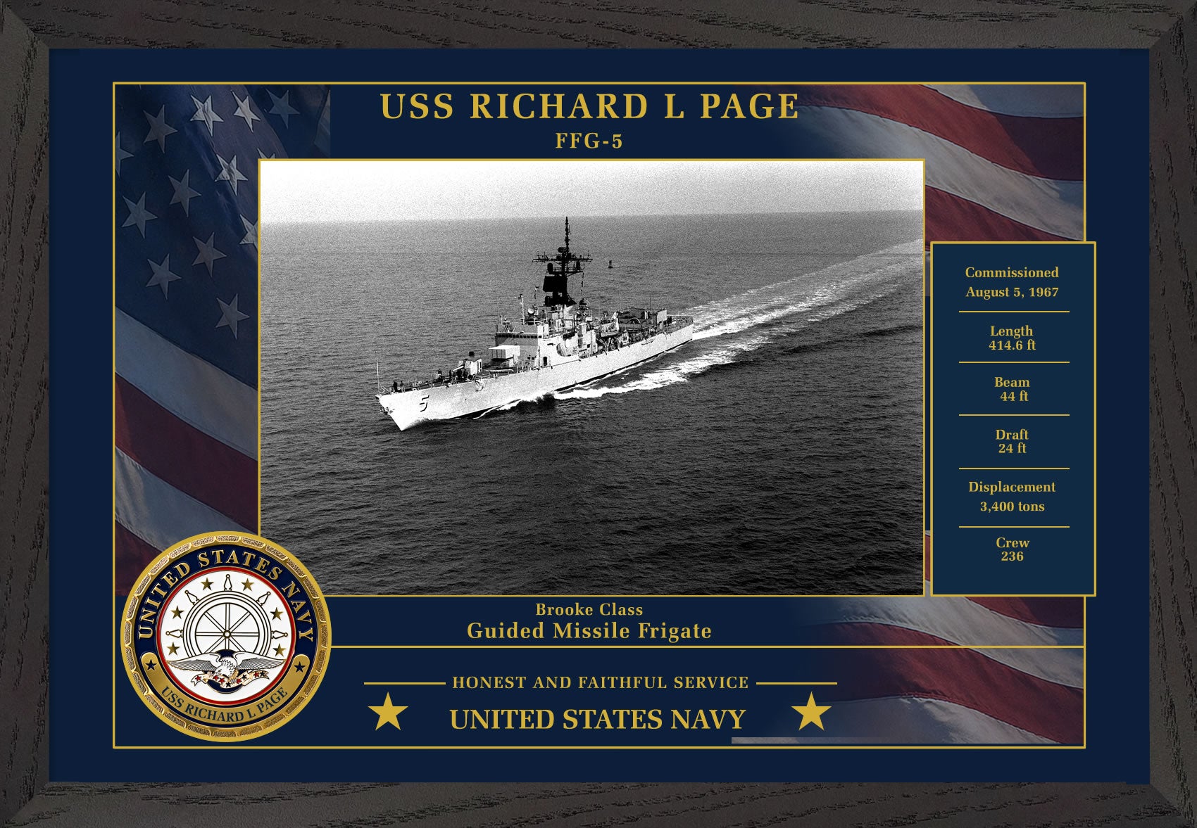 USS Richard L Page FFG-5 Framed Patriotic Photo