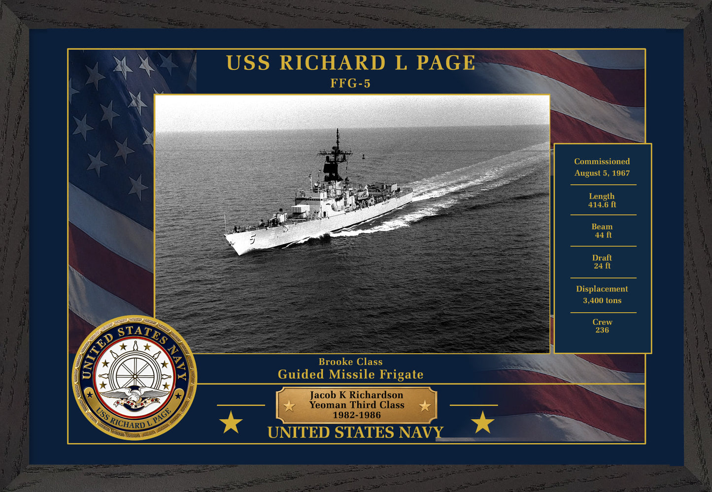 USS Richard L Page FFG-5 Framed Patriotic Photo