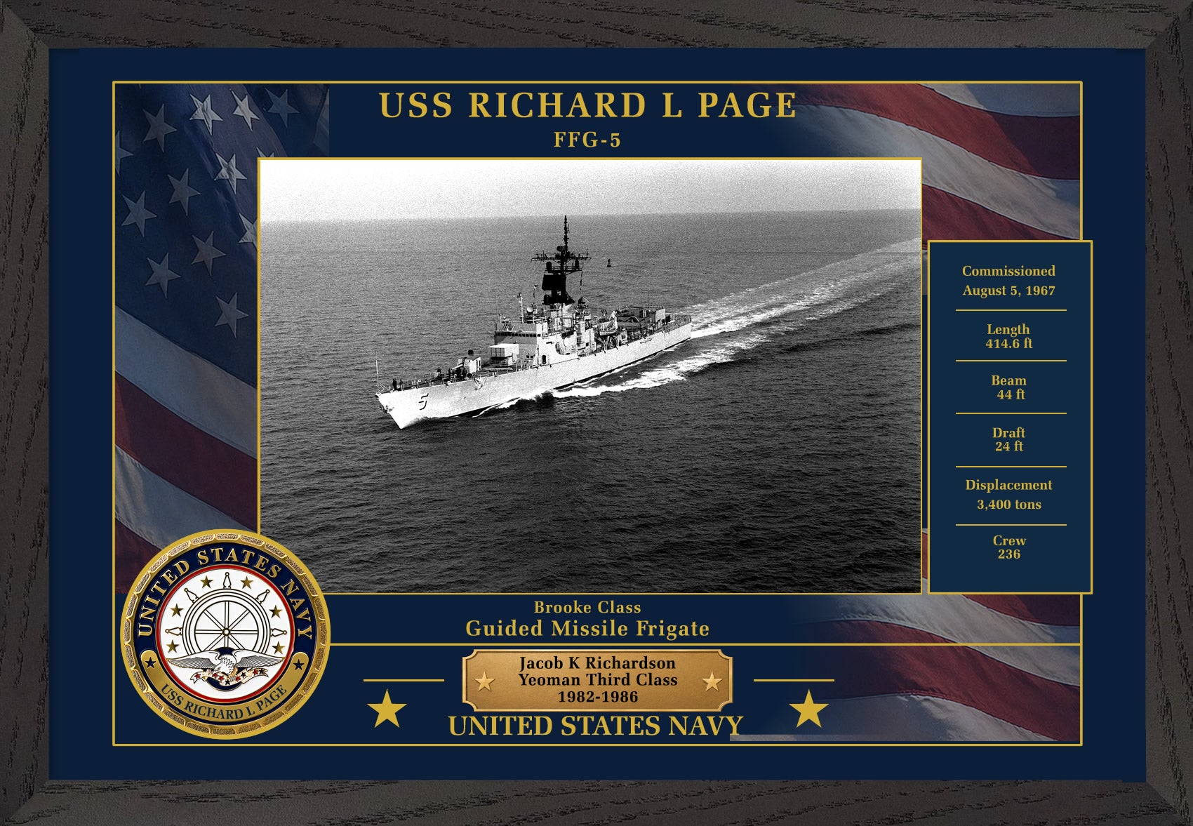 USS Richard L Page FFG-5 Framed Patriotic Photo