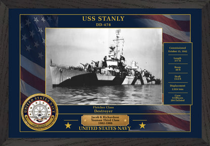 USS Stanly DD-478 Framed Patriotic Photo
