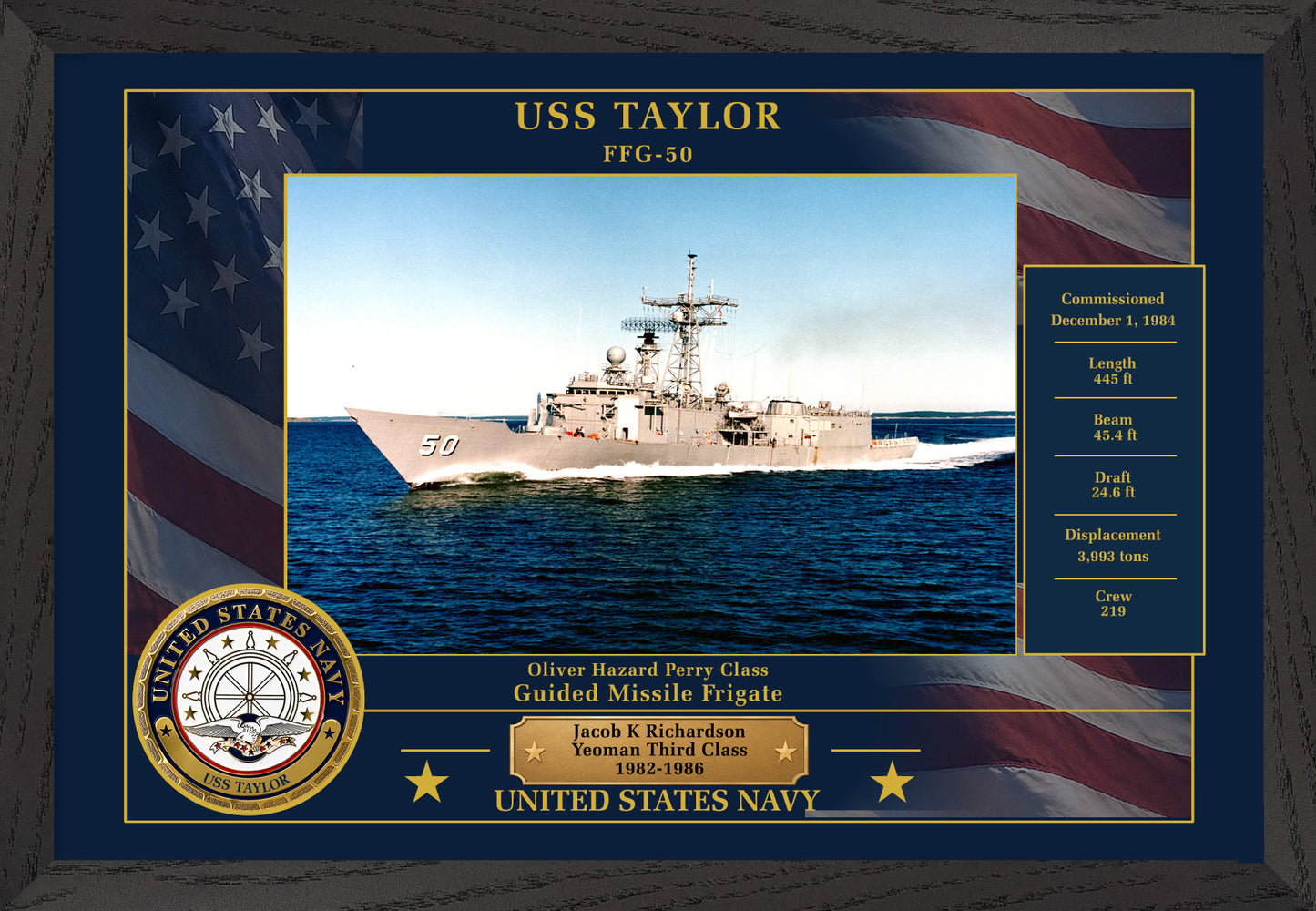 USS Taylor FFG-50 Framed Patriotic Photo