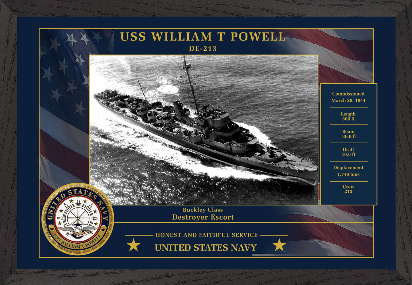 USS William T Powell DE-213 Framed Patriotic Photo
