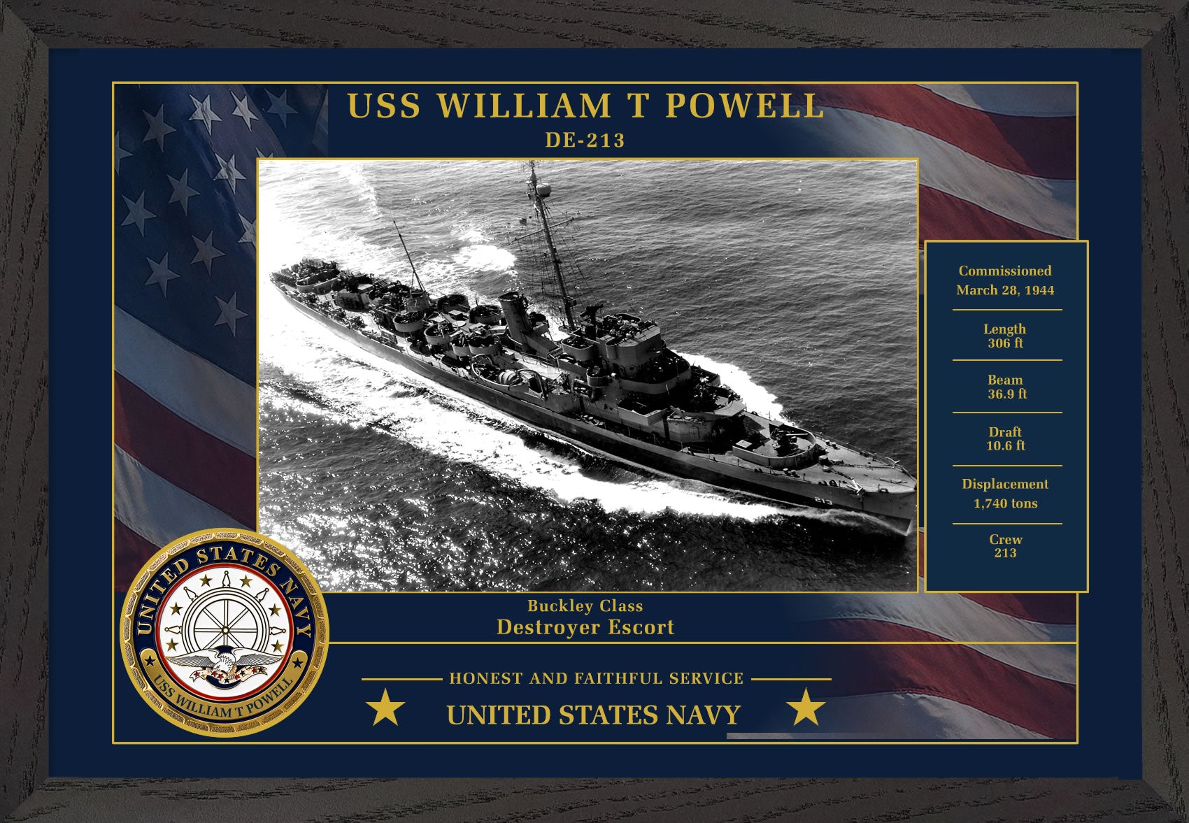 USS William T Powell DE-213 Framed Patriotic Photo