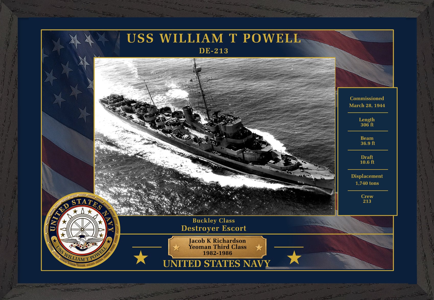 USS William T Powell DE-213 Framed Patriotic Photo