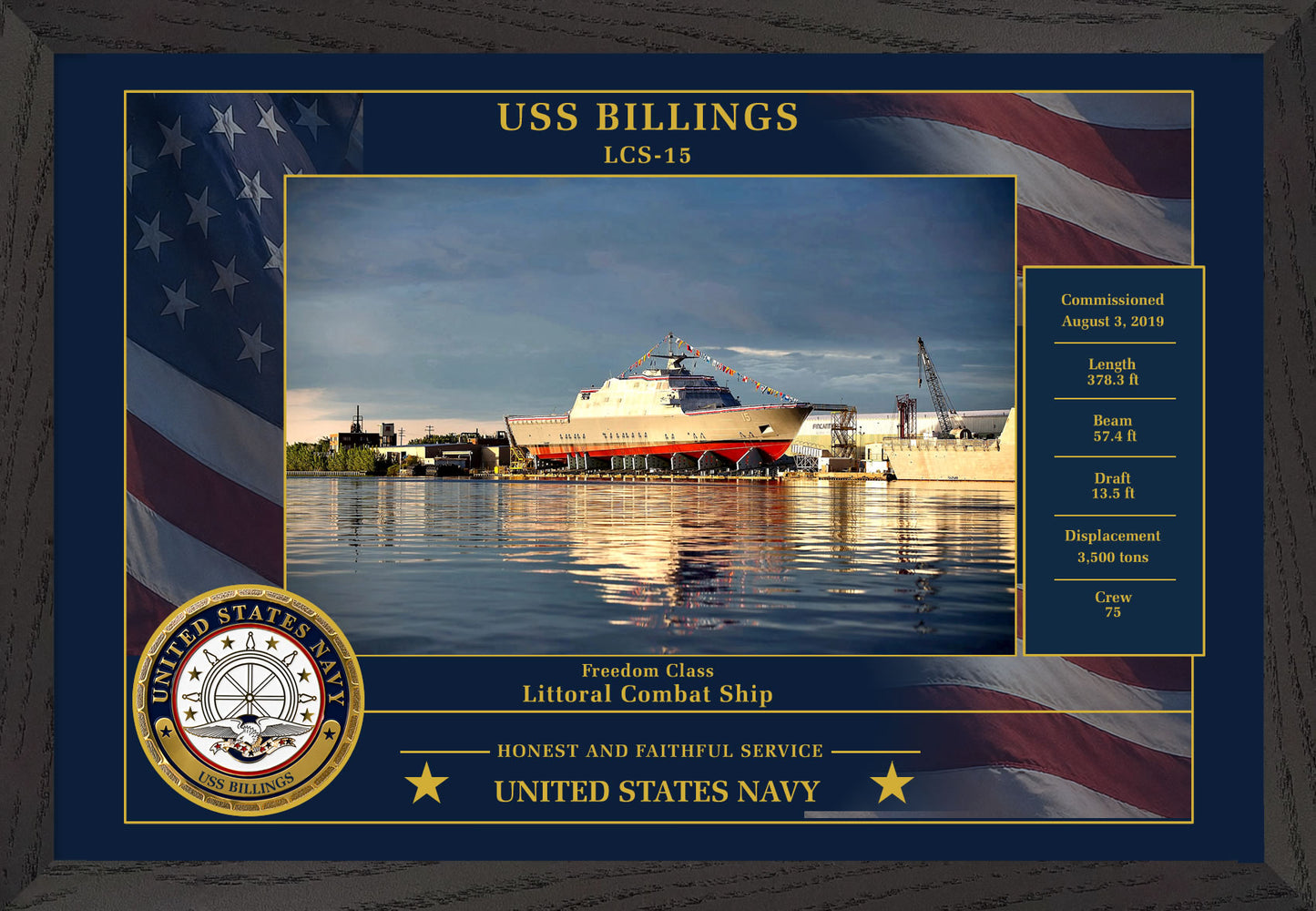 USS Billings LCS-15 Framed Patriotic Photo