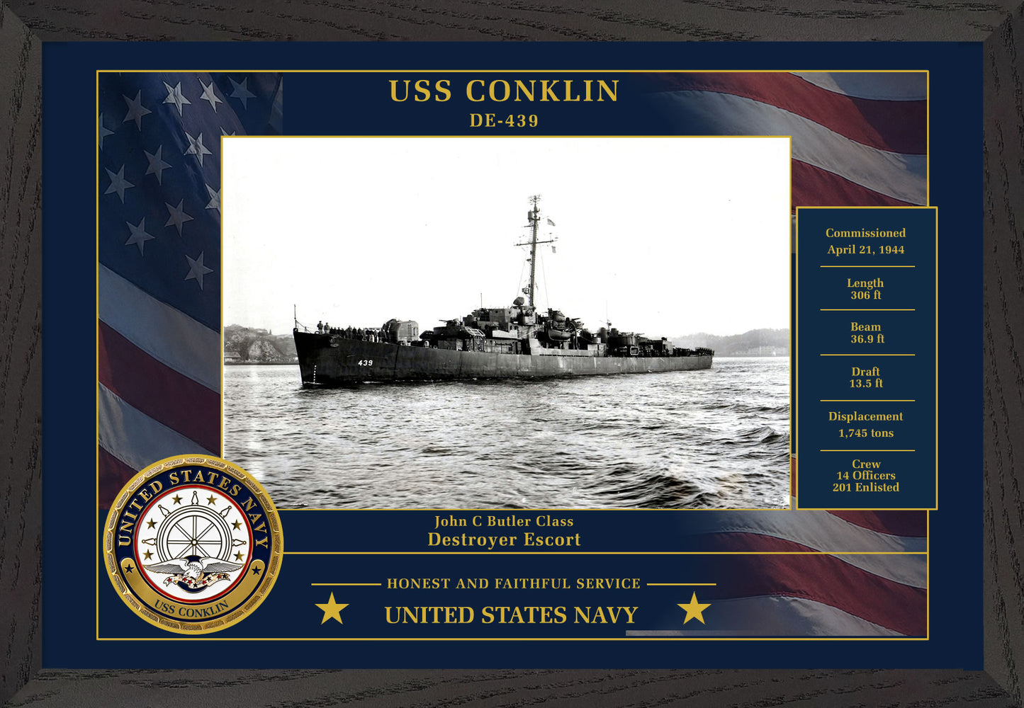 USS Conklin DE-439 Framed Patriotic Photo