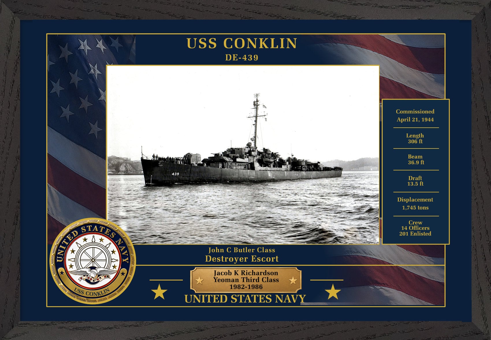 USS Conklin DE-439 Framed Patriotic Photo