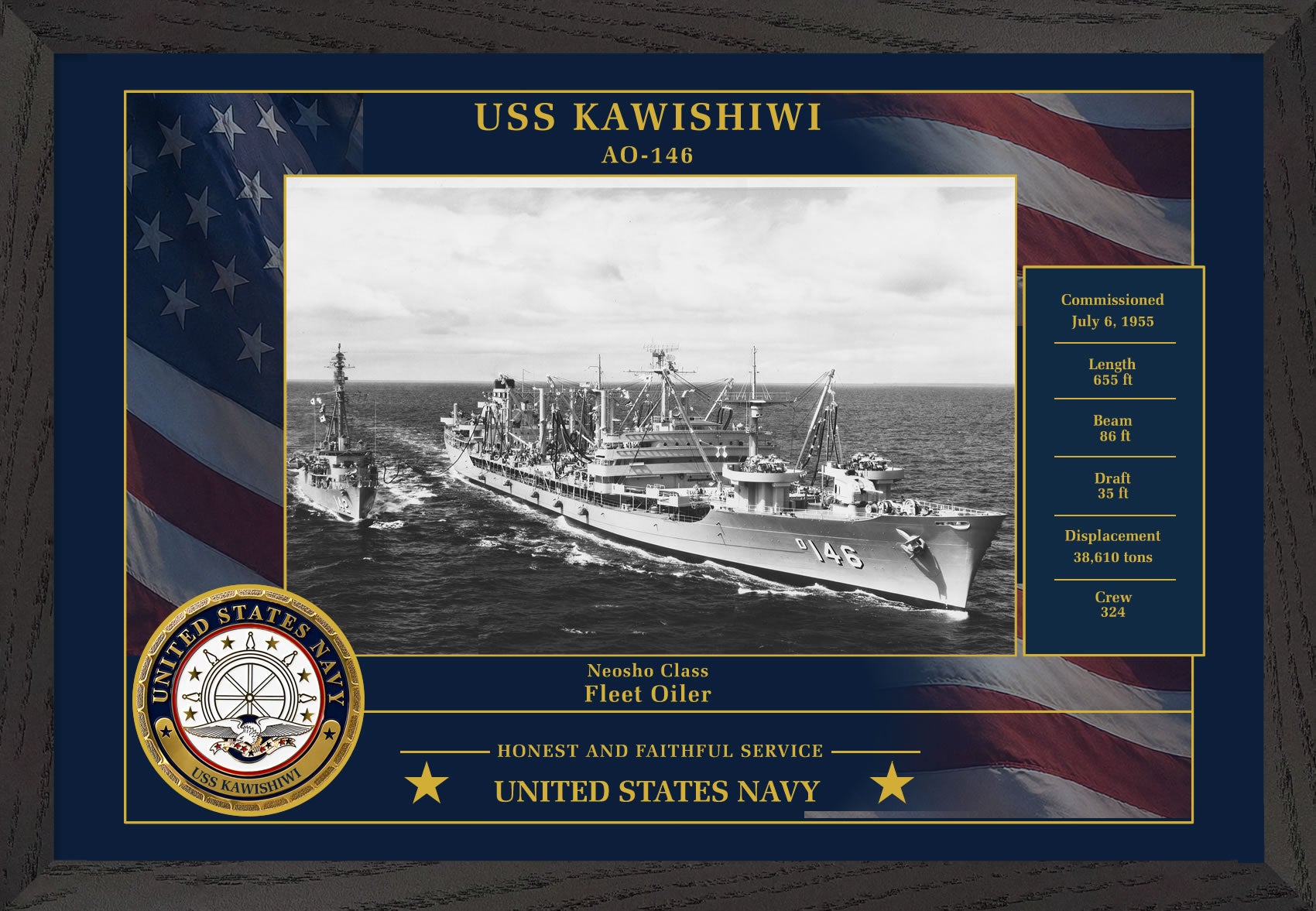 USS Kawishiwi AO-146 Framed Patriotic Photo