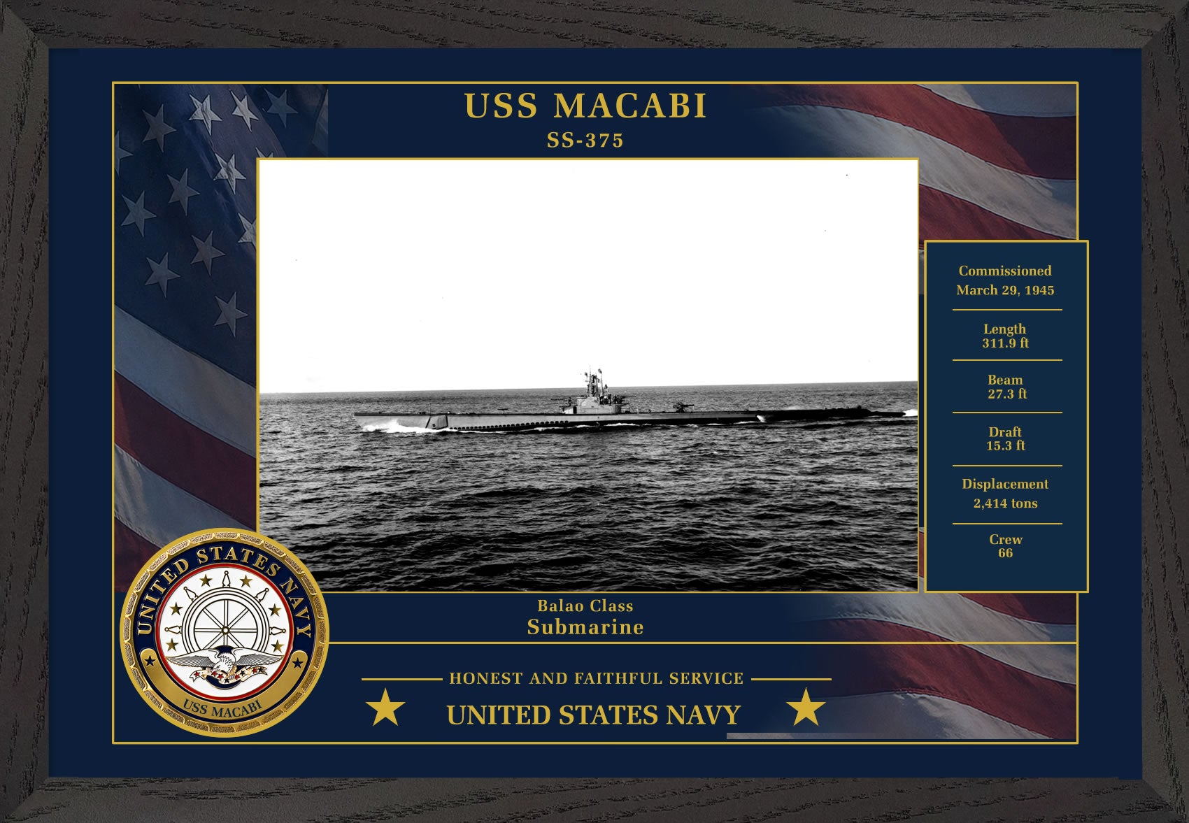 USS Macabi SS-375 Framed Patriotic Photo