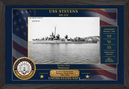 USS Stevens DD-479 Framed Patriotic Photo