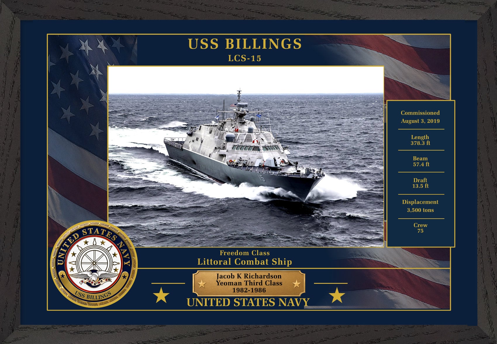 USS Billings LCS-15 Framed Patriotic Photo