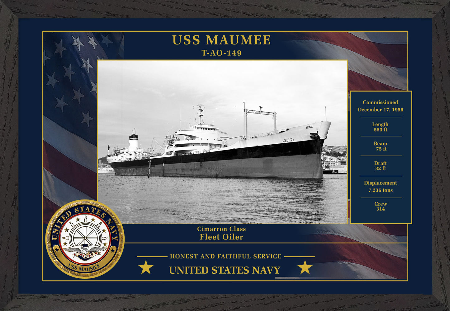 USS Maumee T AO-149 Framed Patriotic Photo