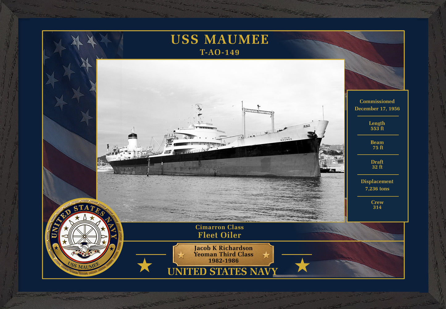 USS Maumee T AO-149 Framed Patriotic Photo