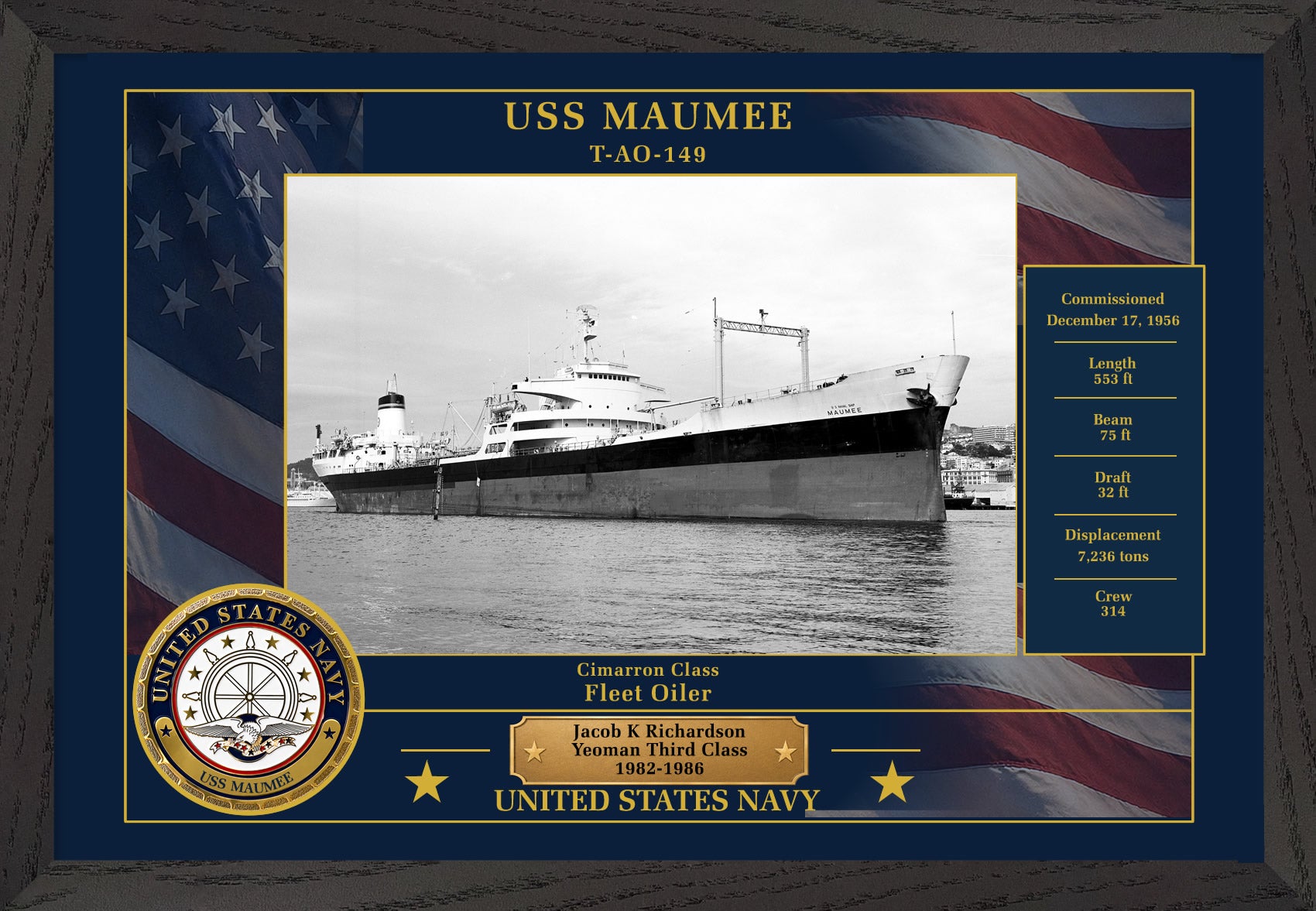 USS Maumee T AO-149 Framed Patriotic Photo