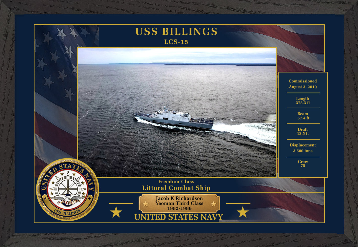 USS Billings LCS-15 Framed Patriotic Photo