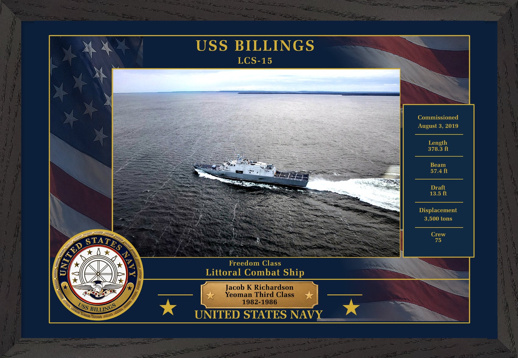 USS Billings LCS-15 Framed Patriotic Photo